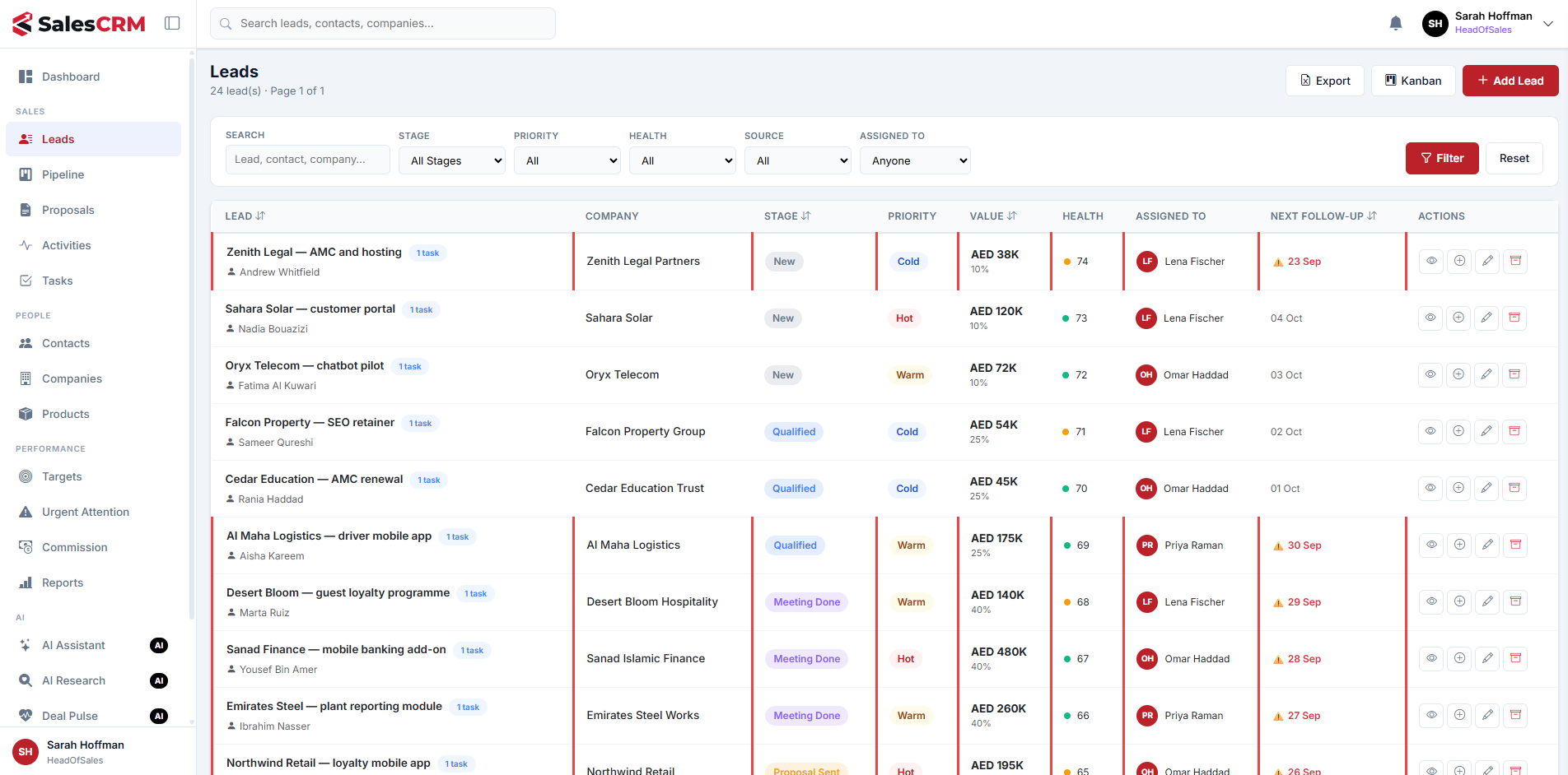 SalesCRM Leads screen